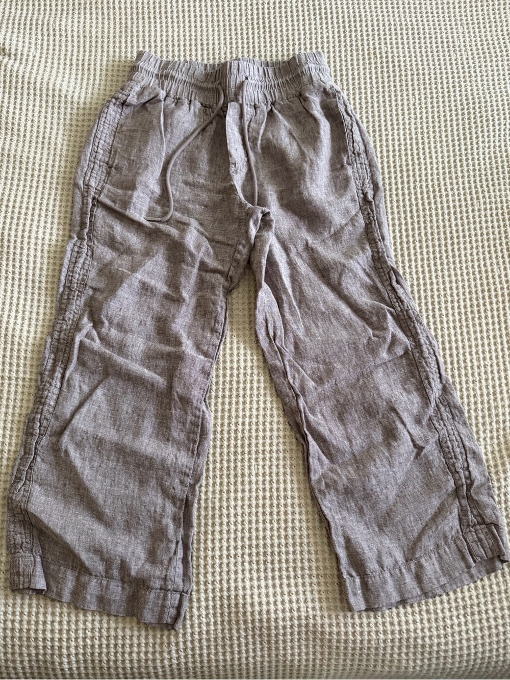 Quince women’s Drawstring 100% Linen wide wide leg pants in taupe brown